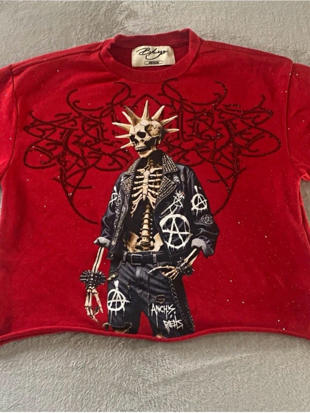 Red Punk Skeleton Graphic Kids Short Sleeve Tee by Bkyz